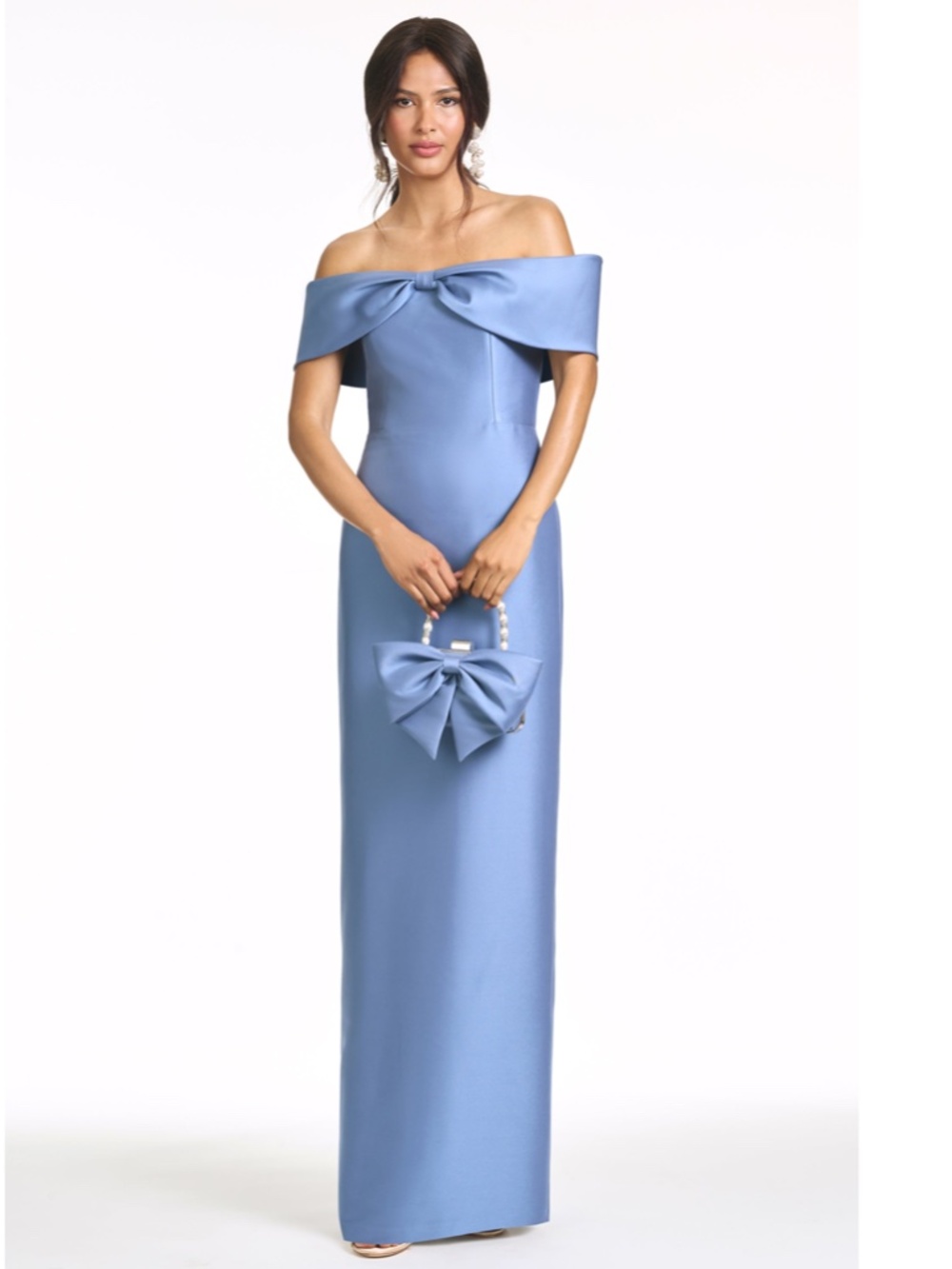 NEW SACHIN BABI Twilight Blue MICHELLE Off the Shoulder BOW Mikado GOWN 8 - Picture 8 of 13